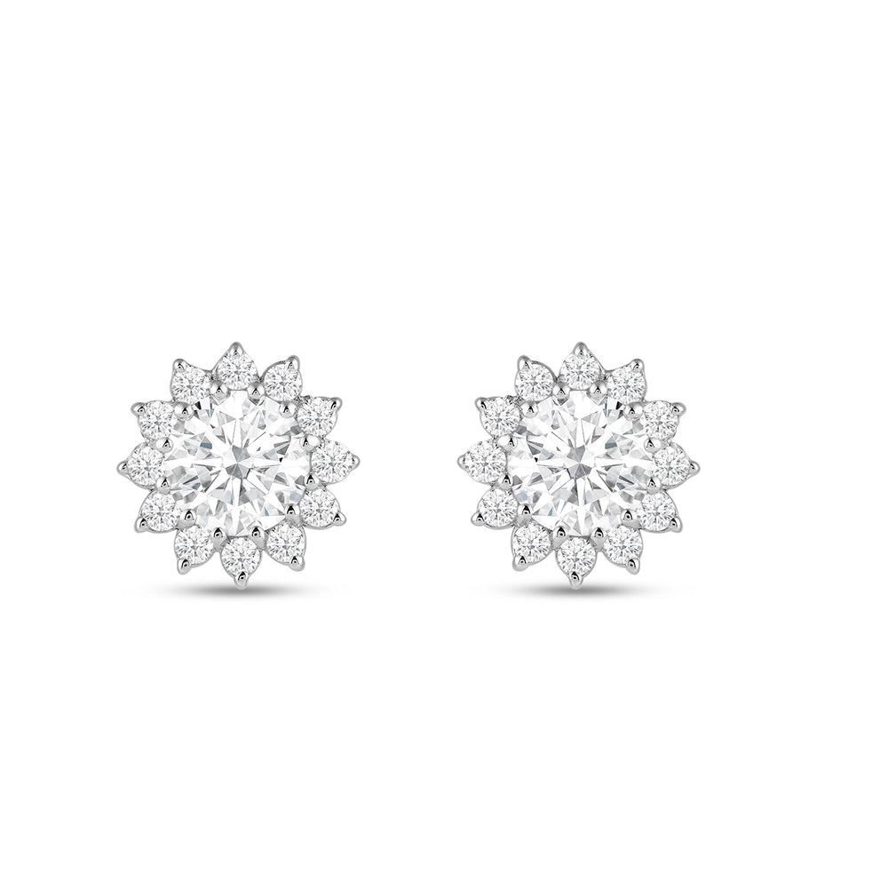 Flower Halo Diamond Earrings with 14KT White Gold / Lab / 1 1/4 Cut Diamond in 14KT White Gold / Lab / 1 1/4 view 5
