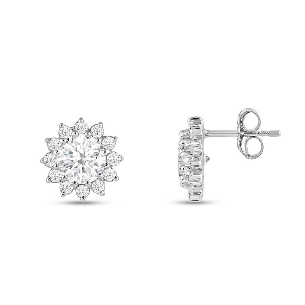 Flower Halo Diamond Earrings with 14KT White Gold / Lab / 1 1/4 Cut Diamond in 14KT White Gold / Lab / 1 1/4 view 6
