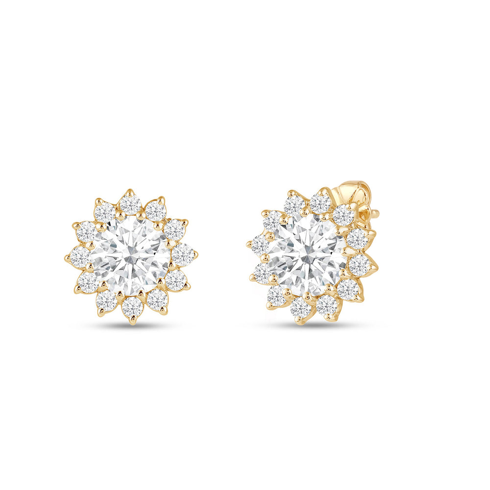 Flower Halo Diamond Earrings with 14KT Yellow Gold / Lab / 1 1/4 Cut Diamond in 14KT Yellow Gold / Lab / 1 1/4 view 2
