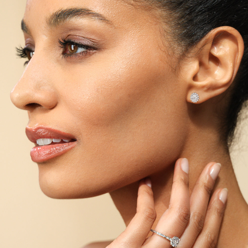 Flower Halo Diamond Earrings with 14KT Rose Gold / Lab / 1 1/4 Cut Diamond in 14KT Rose Gold / Lab / 1 1/4 view 3
