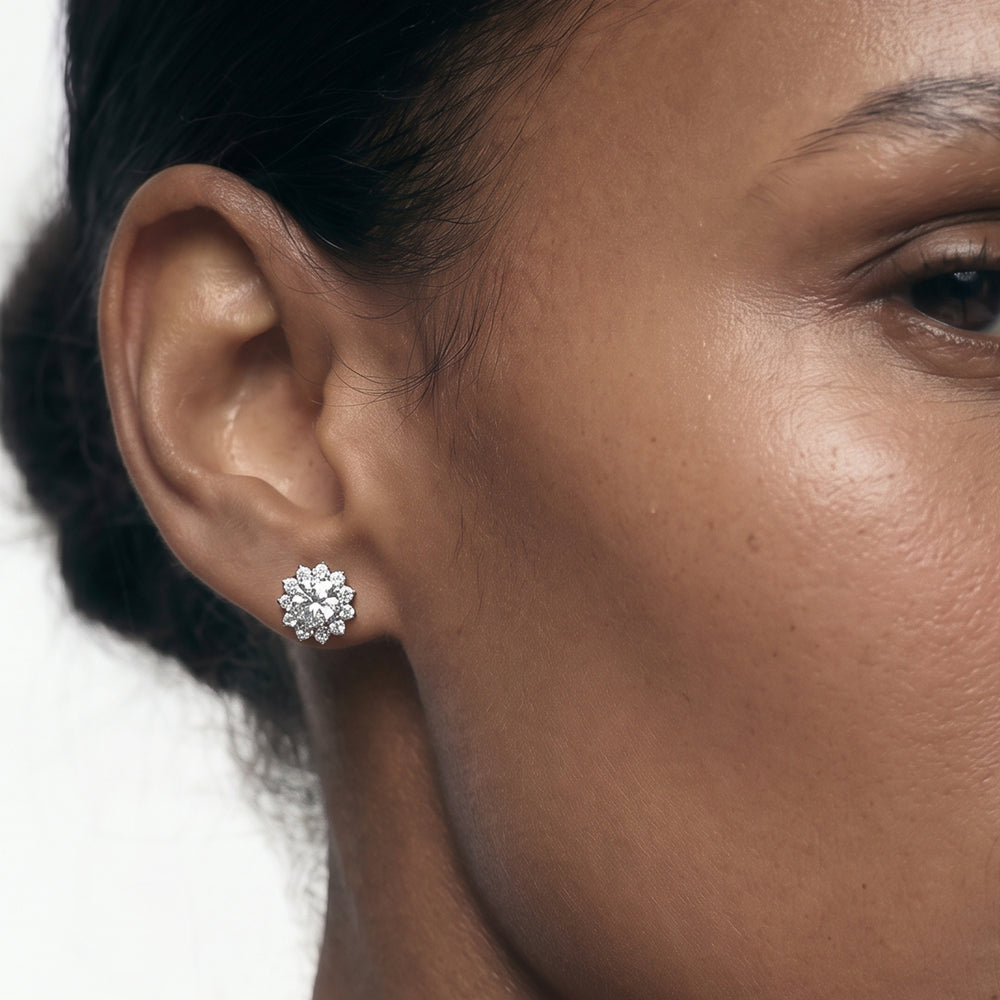 Flower Halo Diamond Earrings with 14KT Yellow Gold / Lab / 1 1/4 Cut Diamond in 14KT Yellow Gold / Lab / 1 1/4 view 3
