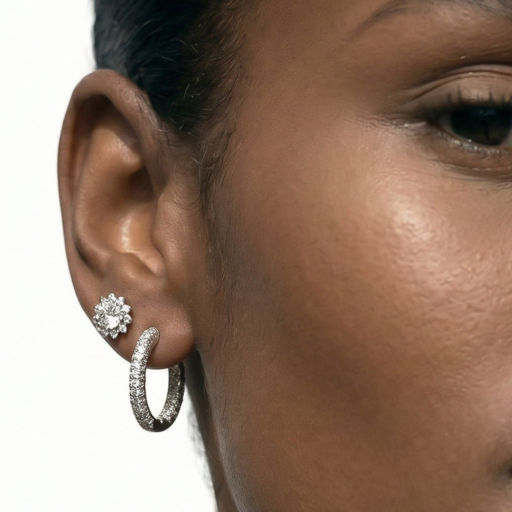 Flower Halo Diamond Earrings with 14KT Rose Gold / Lab / 1 1/4 Cut Diamond in 14KT Rose Gold / Lab / 1 1/4 view 4
