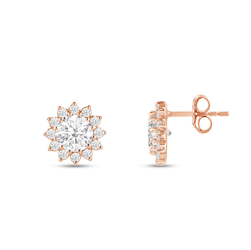 Flower Halo Diamond Earrings with 14KT Rose Gold / Lab / 3/4 Cut Diamond in 14KT Rose Gold / Lab / 3/4 view 6

