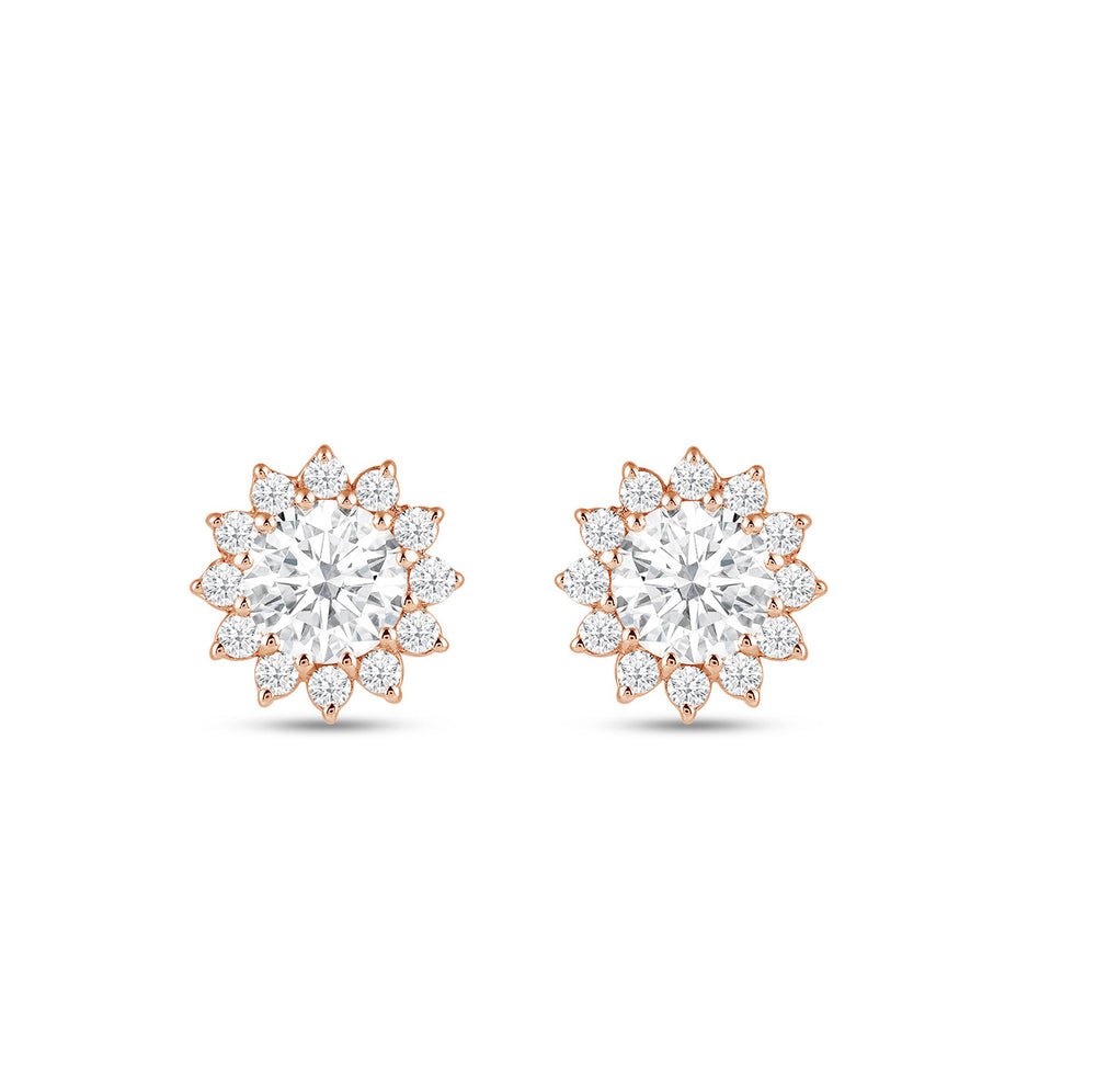 Flower Halo Diamond Earrings with 14KT Rose Gold / Lab / 3/4 Cut Diamond in 14KT Rose Gold / Lab / 3/4 view 5
