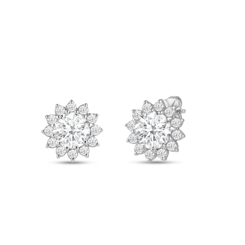 Flower Halo Diamond Earrings with 14KT White Gold / Lab / 3/4 Cut Diamond in 14KT White Gold / Lab / 3/4 view 2

