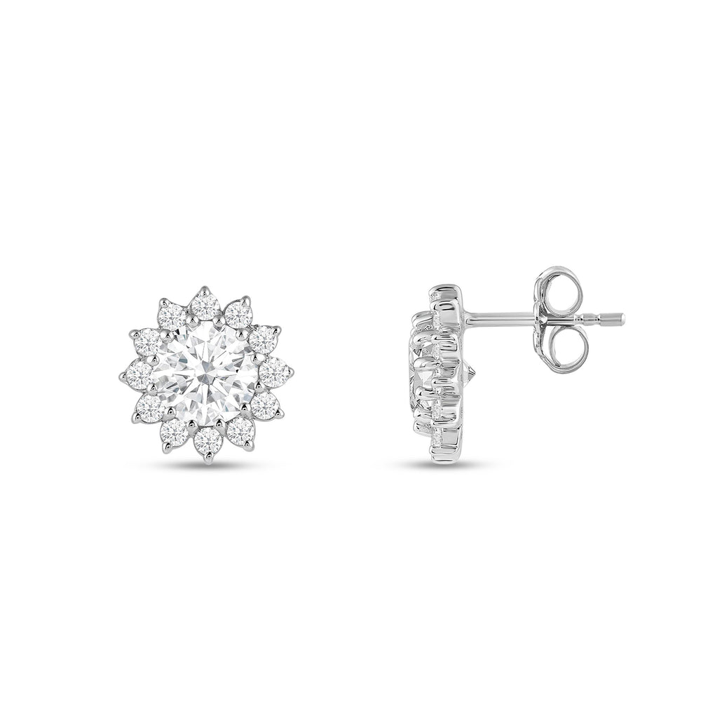 Flower Halo Diamond Earrings with 14KT White Gold / Lab / 3/4 Cut Diamond in 14KT White Gold / Lab / 3/4 view 6
