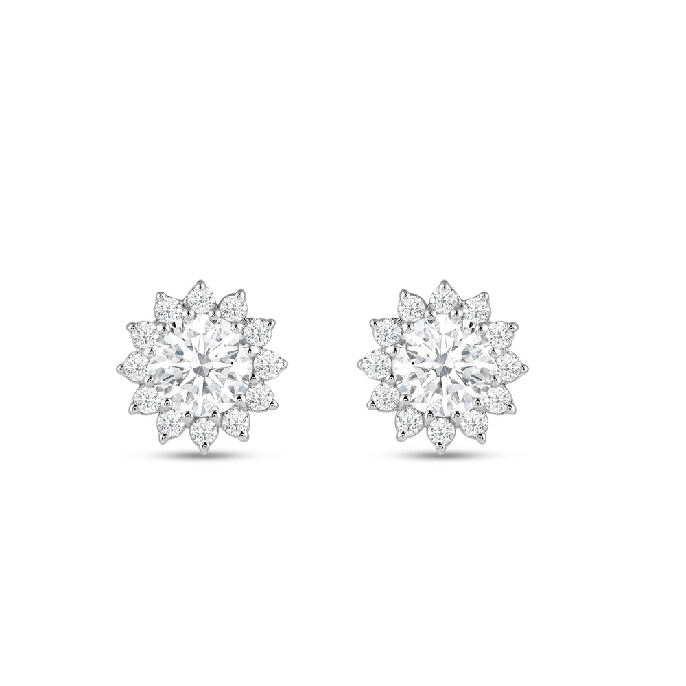 Flower Halo Diamond Earrings with 14KT White Gold / Lab / 3/4 Cut Diamond in 14KT White Gold / Lab / 3/4 view 5
