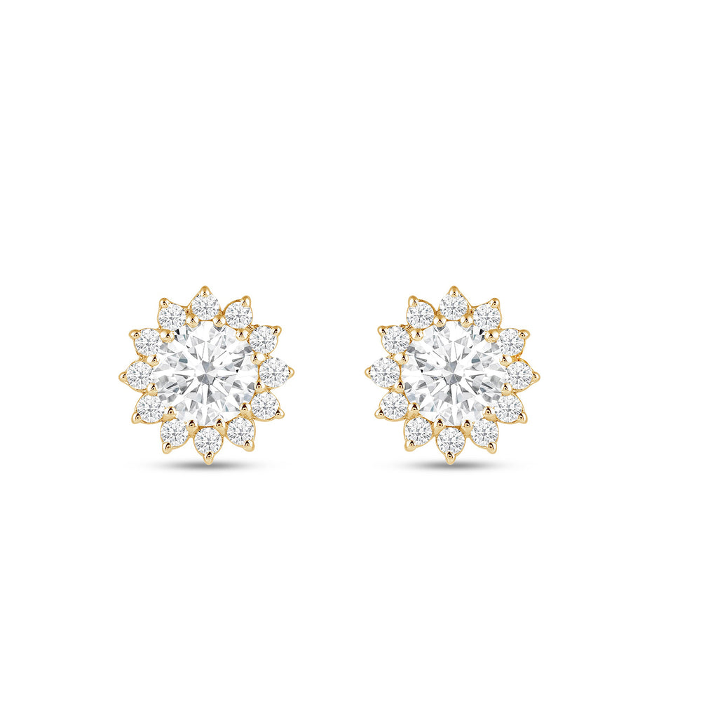 Flower Halo Diamond Earrings with 14KT Yellow Gold / Lab / 3/4 Cut Diamond in 14KT Yellow Gold / Lab / 3/4 view 5

