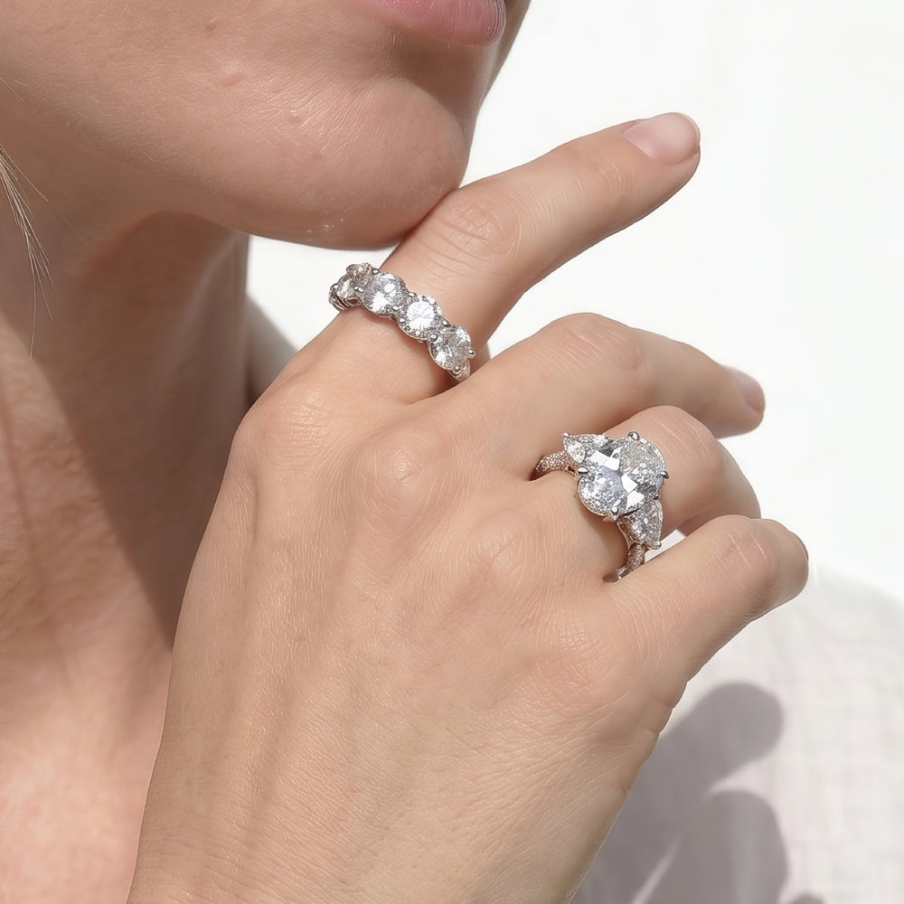 The Windsor Trillion Three Stone Ring with Round Cut Diamond in 14KT Rose Gold view 4
