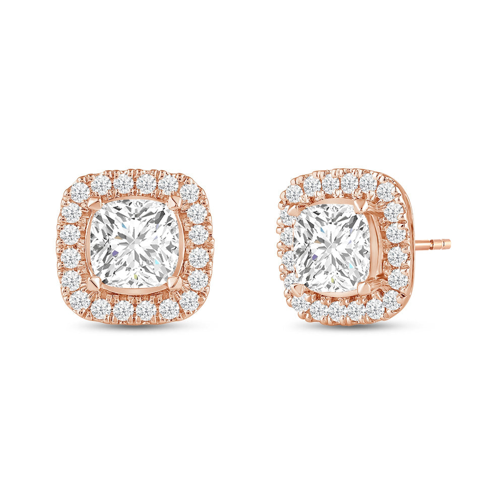 Cushion Diamond Halo Earrings with 14KT Rose Gold / Lab / 4 5/8 Cut Diamond in 14KT Rose Gold / Lab / 4 5/8 view 1

