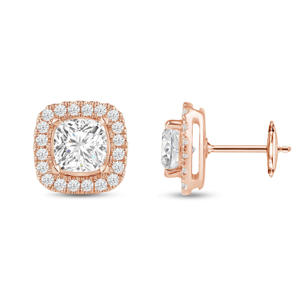 Cushion Diamond Halo Earrings with 14KT Rose Gold / Lab / 4 5/8 Cut Diamond in 14KT Rose Gold / Lab / 4 5/8 view 5
