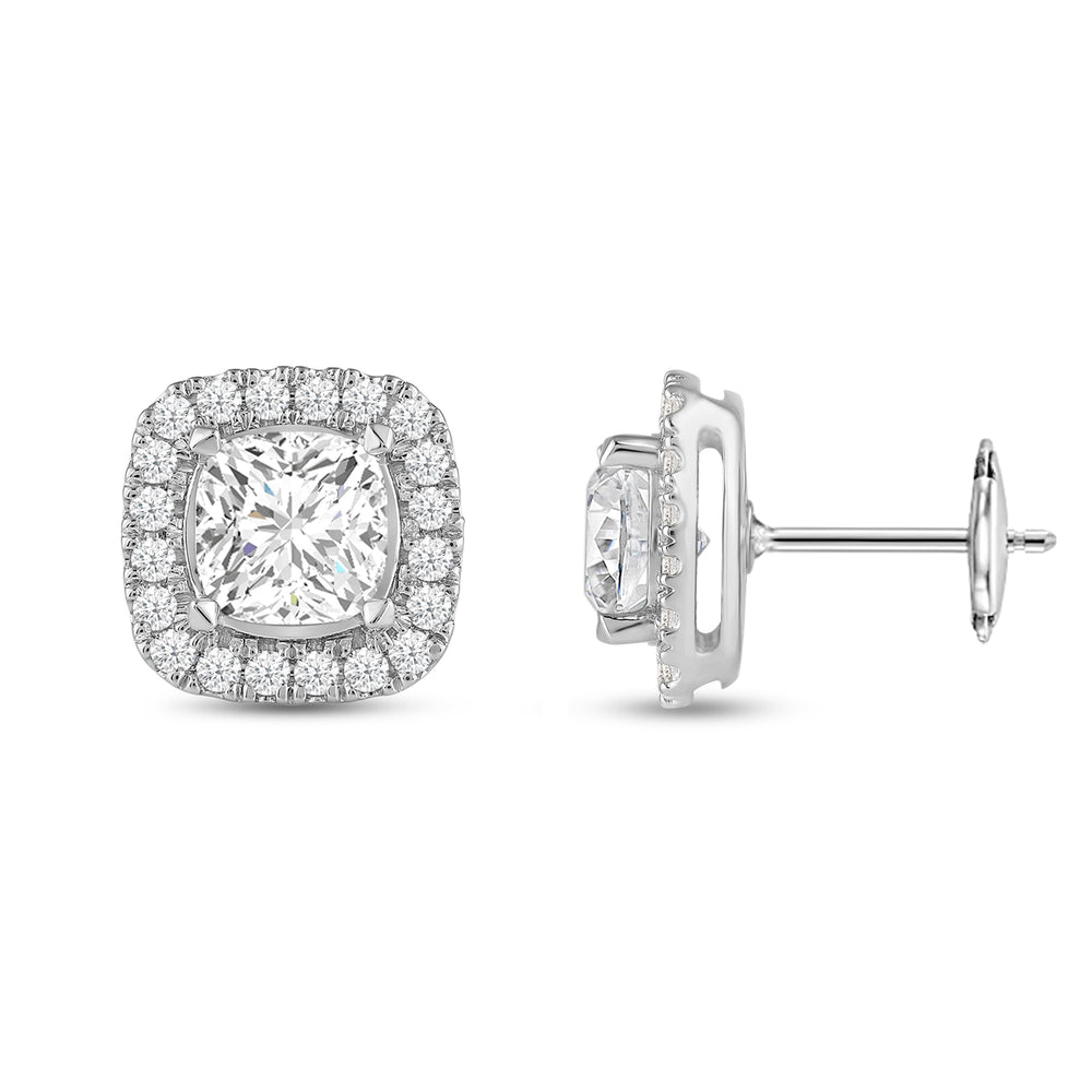 Cushion Diamond Halo Earrings with 14KT White Gold / Lab / 4 5/8 Cut Diamond in 14KT White Gold / Lab / 4 5/8 view 5
