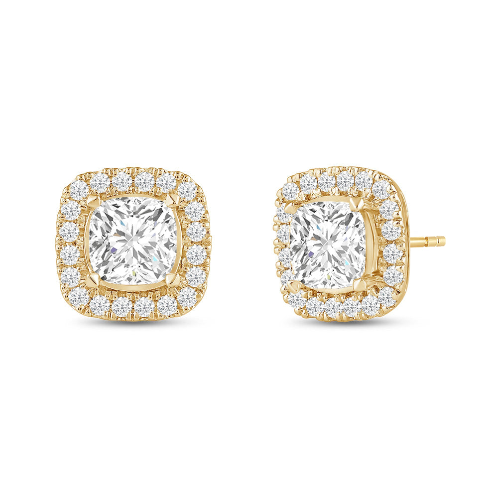 Cushion Diamond Halo Earrings with 14KT Yellow Gold / Lab / 4 5/8 Cut Diamond in 14KT Yellow Gold / Lab / 4 5/8 view 1
