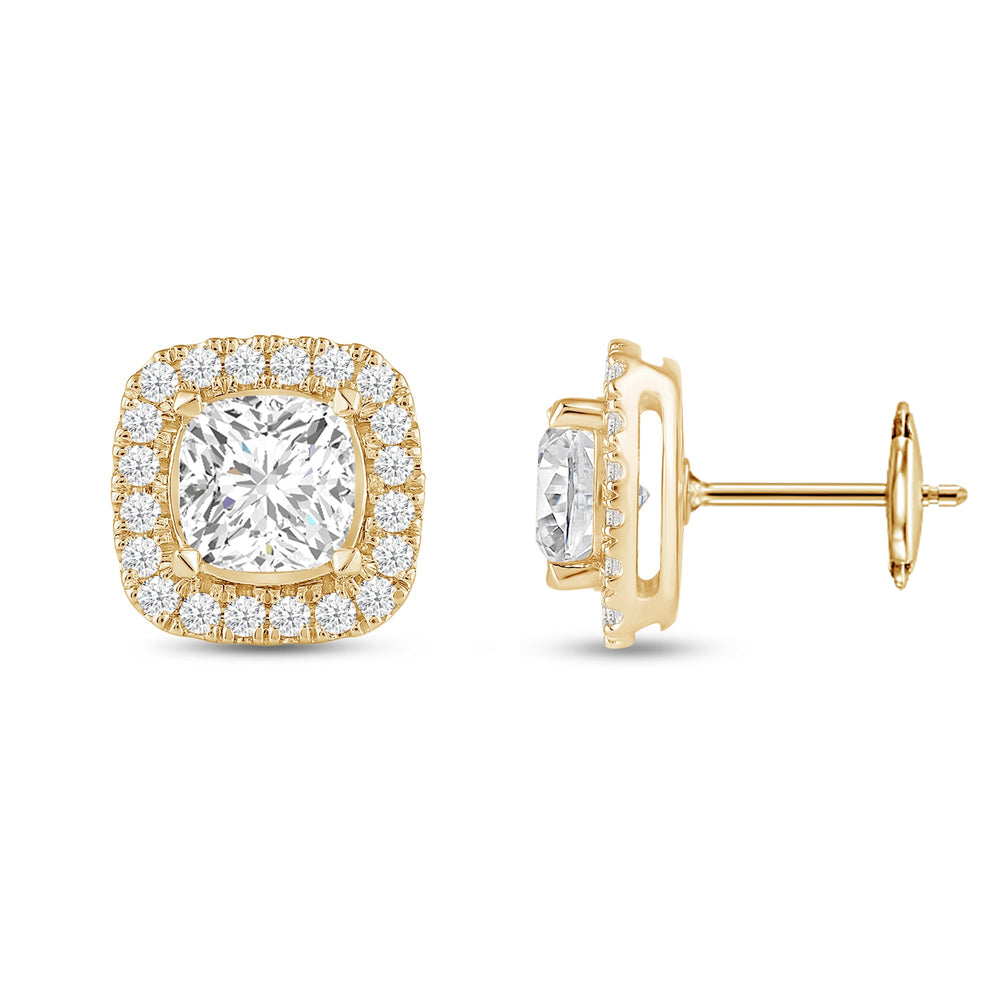 Cushion Diamond Halo Earrings with 14KT Yellow Gold / Lab / 4 5/8 Cut Diamond in 14KT Yellow Gold / Lab / 4 5/8 view 5
