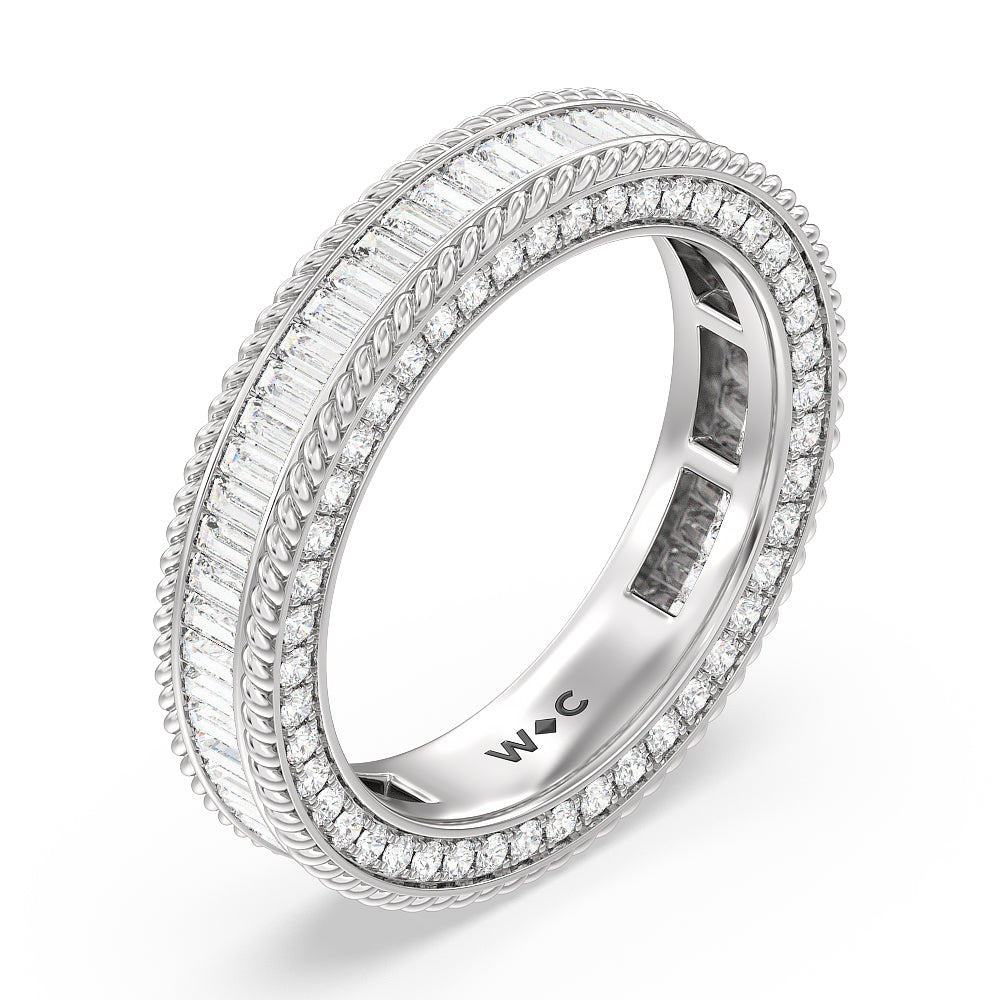 Rope Edge Baguette Stones Eternity Ring with Platinum / Natural / 1 3/4 Cut Diamond in 14KT Platinum / Natural / 1 3/4 view 2
