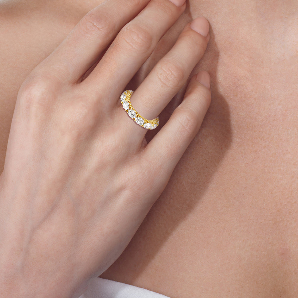 Model Wearing East-West Oval Trellis Eternity Ring view
