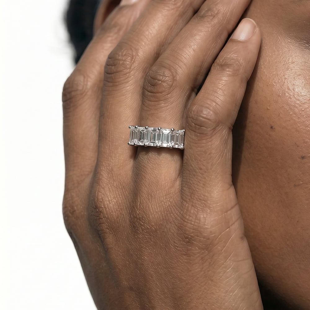 Classic Five Stone Emerald Cut Diamond Ring (F+ SI+) with 18KT Yellow Gold / Natural / 4 Cut Diamond in 14KT Yellow Gold / Natural / 4 view 2
