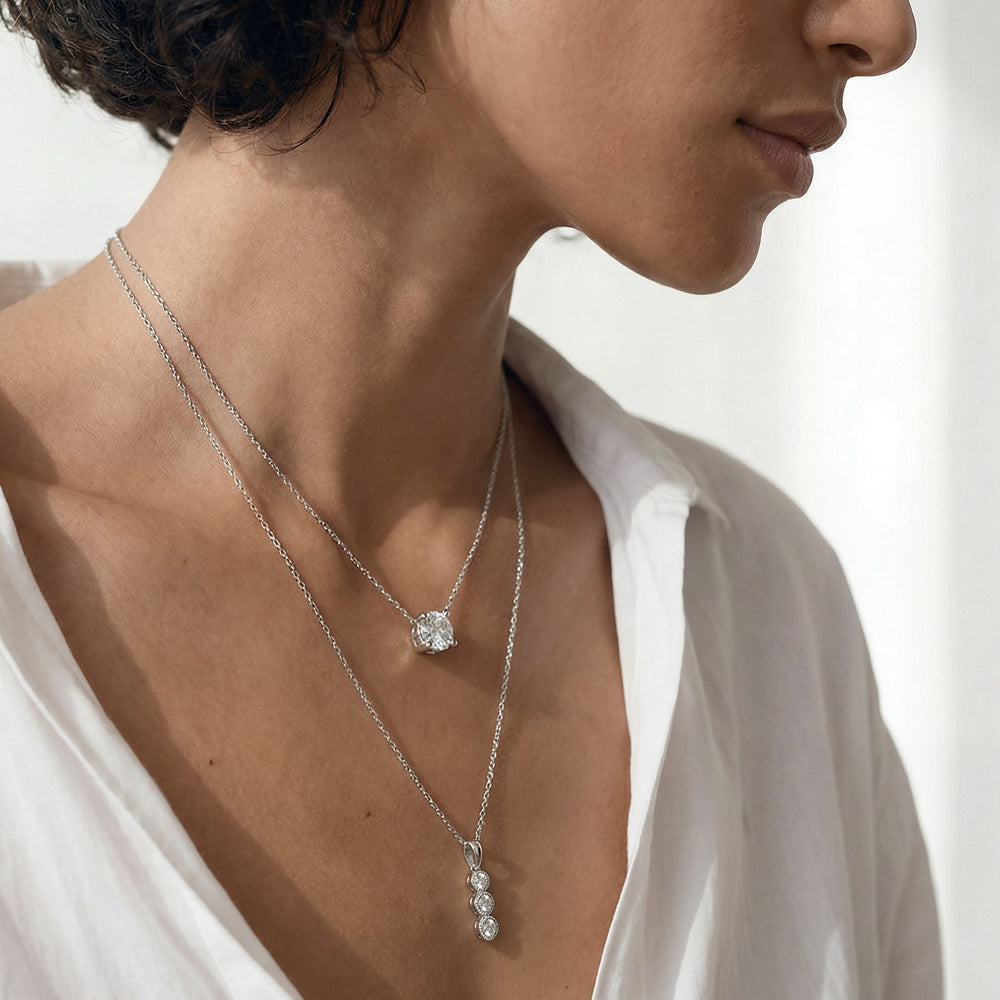 Kite Set Round Lab Created Diamond Solitaire Pendant with 14KT White Gold / Lab / 2 Cut Diamond in 14KT White Gold / Lab / 2 view 4
