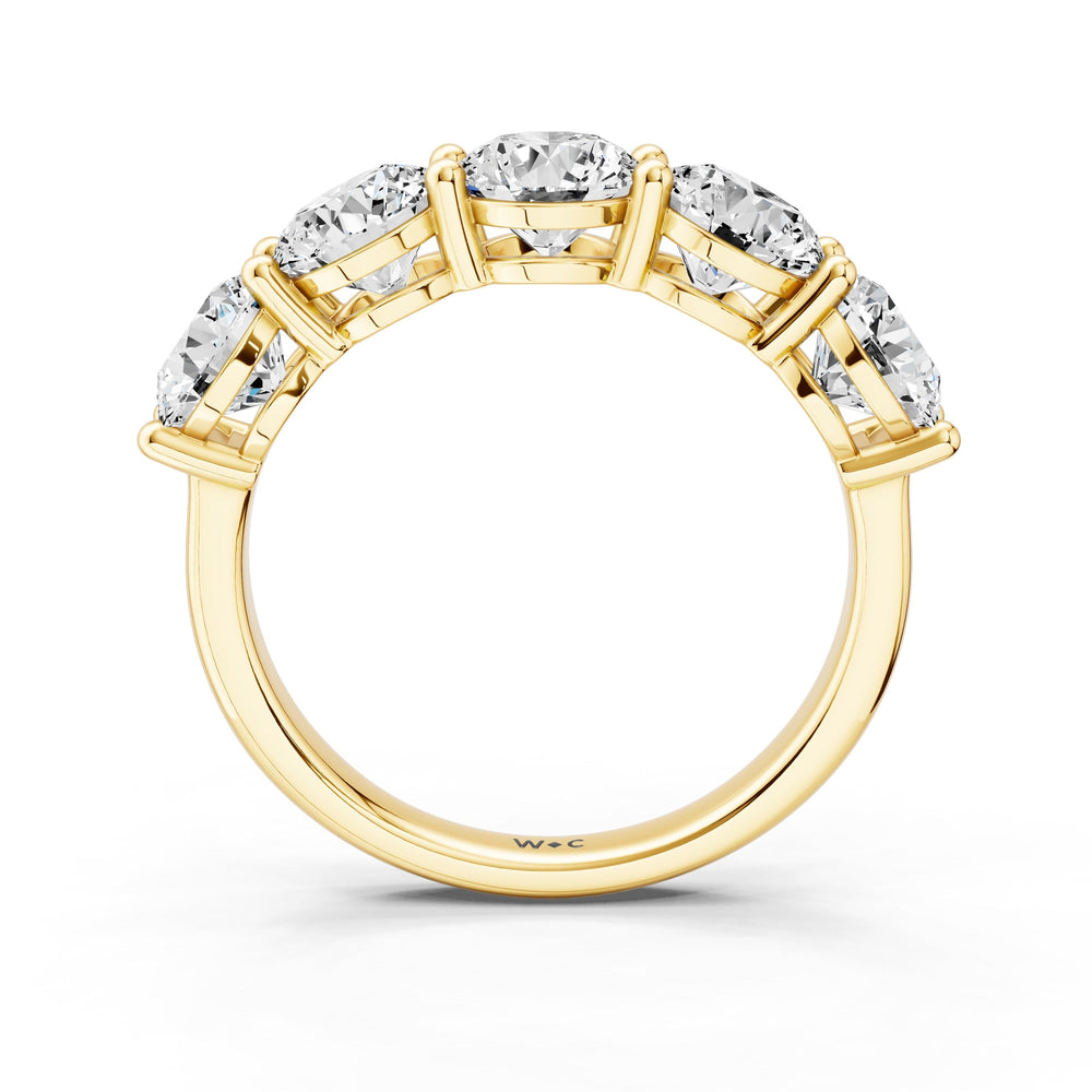 Five Stone Round Diamond Anniversary Ring (E+ VS+) with 18KT Yellow Gold / Lab / 3 Cut Diamond in 14KT Yellow Gold / Lab / 3 view 4
