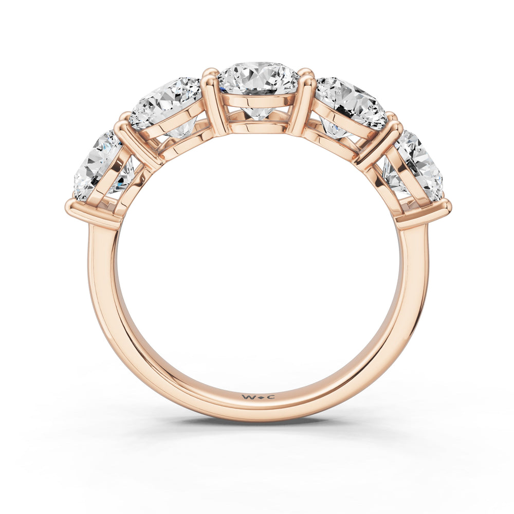 Five Stone Round Diamond Anniversary Ring (E+ VS+) with 18KT Rose Gold / Lab / 3 Cut Diamond in 14KT Rose Gold / Lab / 3 view 4
