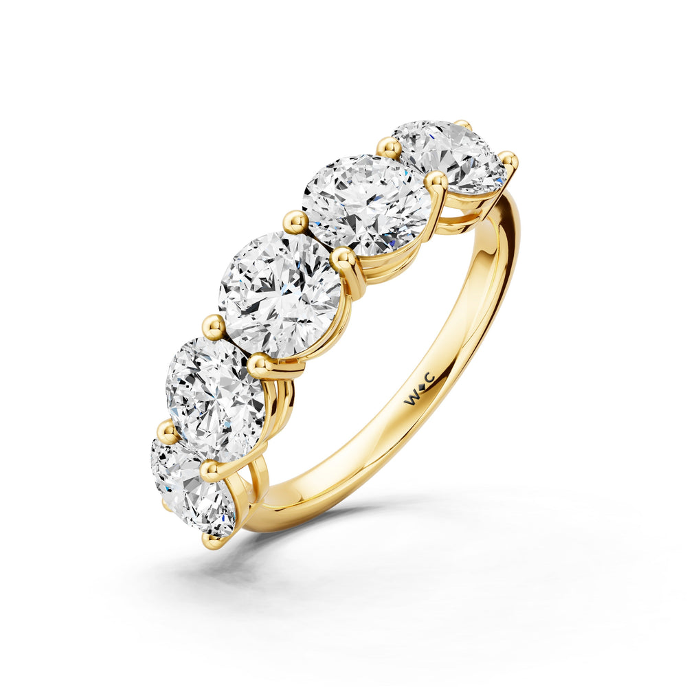 Five Stone Round Diamond Anniversary Ring (E+ VS+) with 18KT Yellow Gold / Lab / 3 Cut Diamond in 14KT Yellow Gold / Lab / 3 view 5
