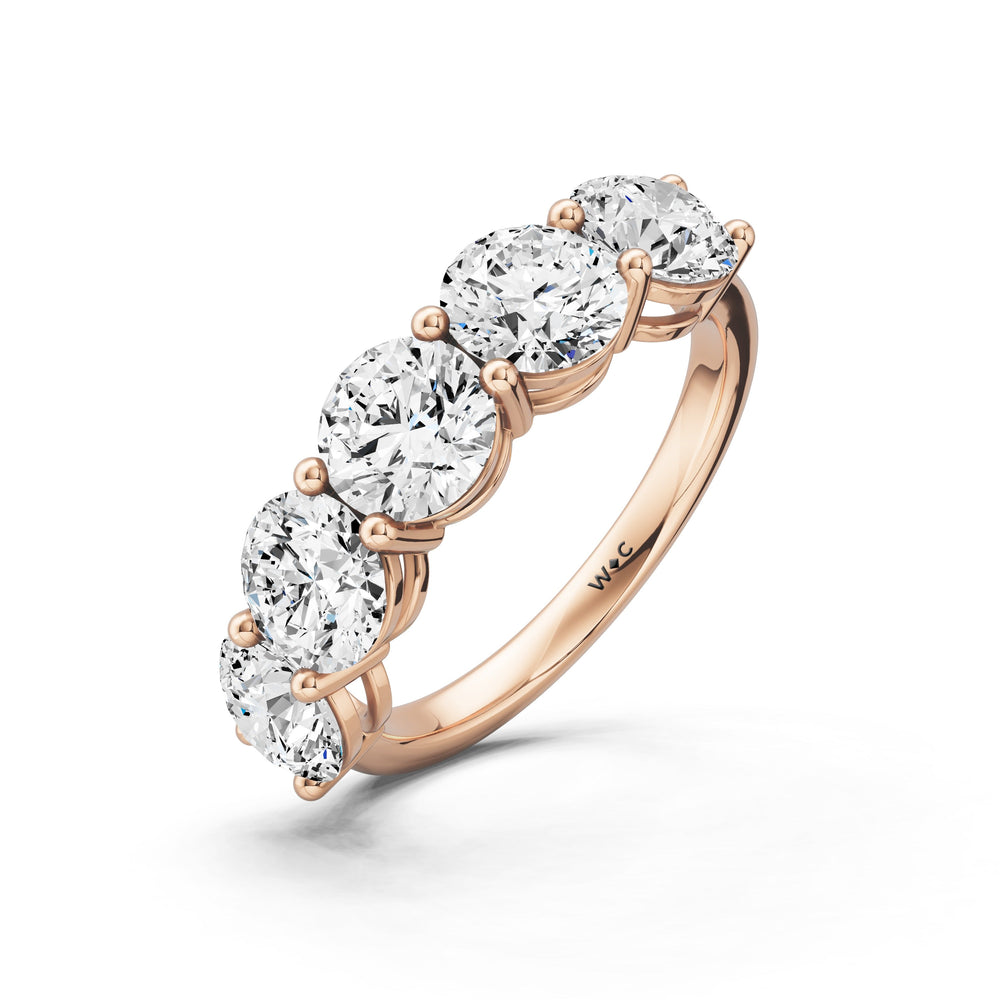 Five Stone Round Diamond Anniversary Ring (E+ VS+) with 18KT Rose Gold / Lab / 3 Cut Diamond in 14KT Rose Gold / Lab / 3 view 5
