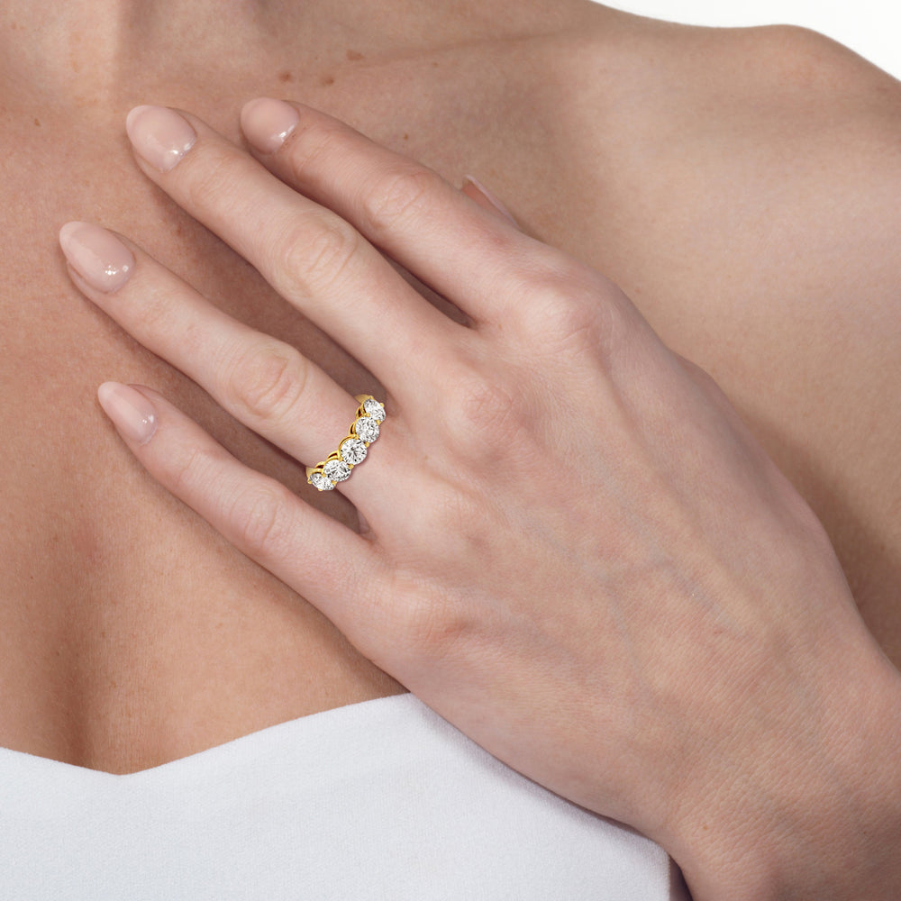 Five Stone Round Diamond Anniversary Ring with 14KT Yellow Gold / Lab / 4 Cut Diamond in 14KT Yellow Gold / Lab / 4 view 3
