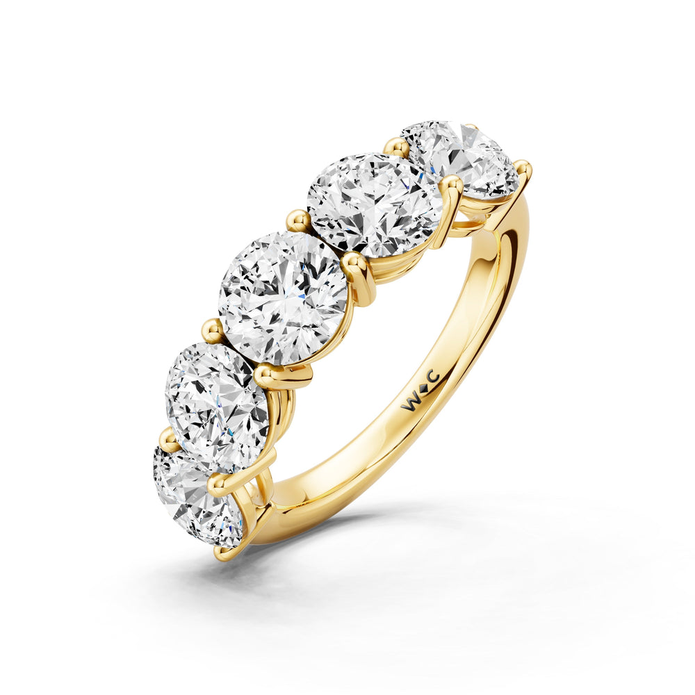 Five Stone Round Diamond Anniversary Ring (E+ VS+) with 18KT Yellow Gold / Lab / 4 Cut Diamond in 14KT Yellow Gold / Lab / 4 view 5
