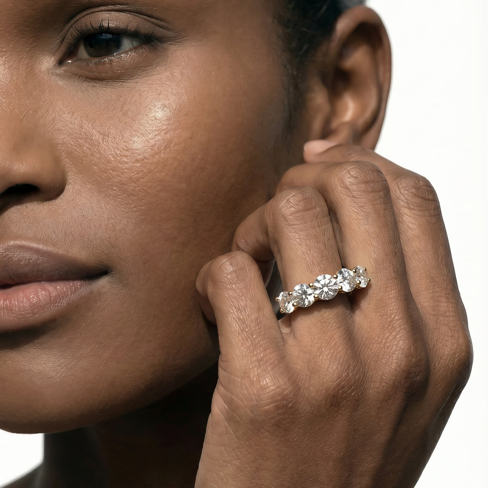 Five Stone Round Diamond Anniversary Ring (F/G SI+) Size 6 with 14KT Yellow Gold / Lab / 4 Cut Diamond in 14KT Yellow Gold / Lab / 4 view 2
