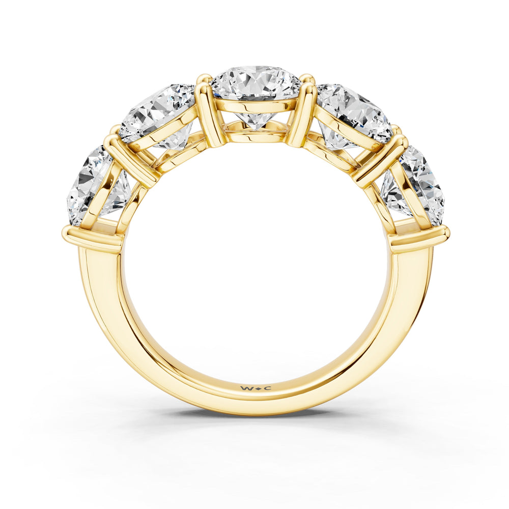 Five Stone Round Diamond Anniversary Ring (E+ VS+) with 18KT Yellow Gold / Lab / 5 Cut Diamond in 14KT Yellow Gold / Lab / 5 view 4
