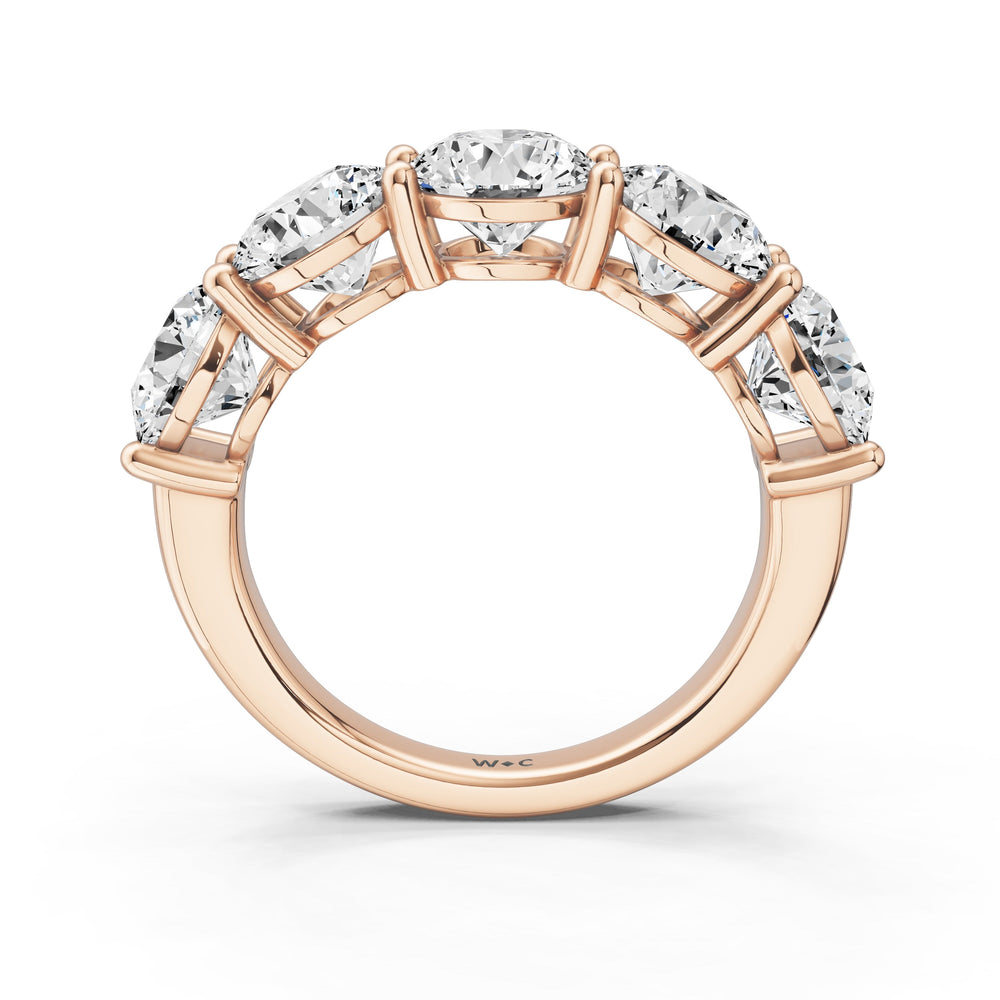 Five Stone Round Diamond Anniversary Ring (F/G SI+) with 18KT Rose Gold / Natural / 5 Cut Diamond in 14KT Rose Gold / Natural / 5 view 4
