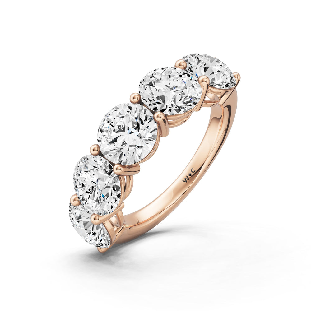 Five Stone Round Diamond Anniversary Ring (E+ VS+) with 18KT Rose Gold / Lab / 5 Cut Diamond in 14KT Rose Gold / Lab / 5 view 5
