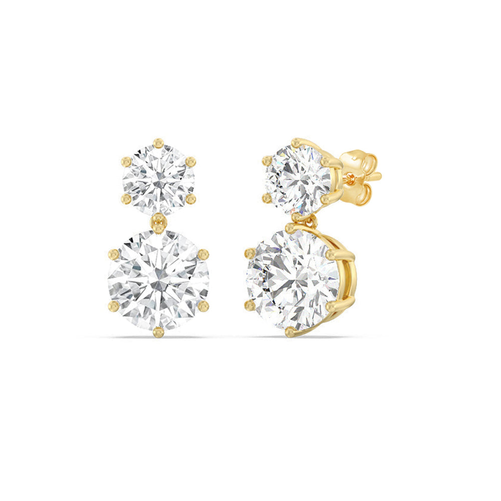 Diamond Duo Stud Earrings with 18KT Yellow Gold / Lab / 2 Cut Diamond in 14KT Yellow Gold / Lab / 2 view 2
