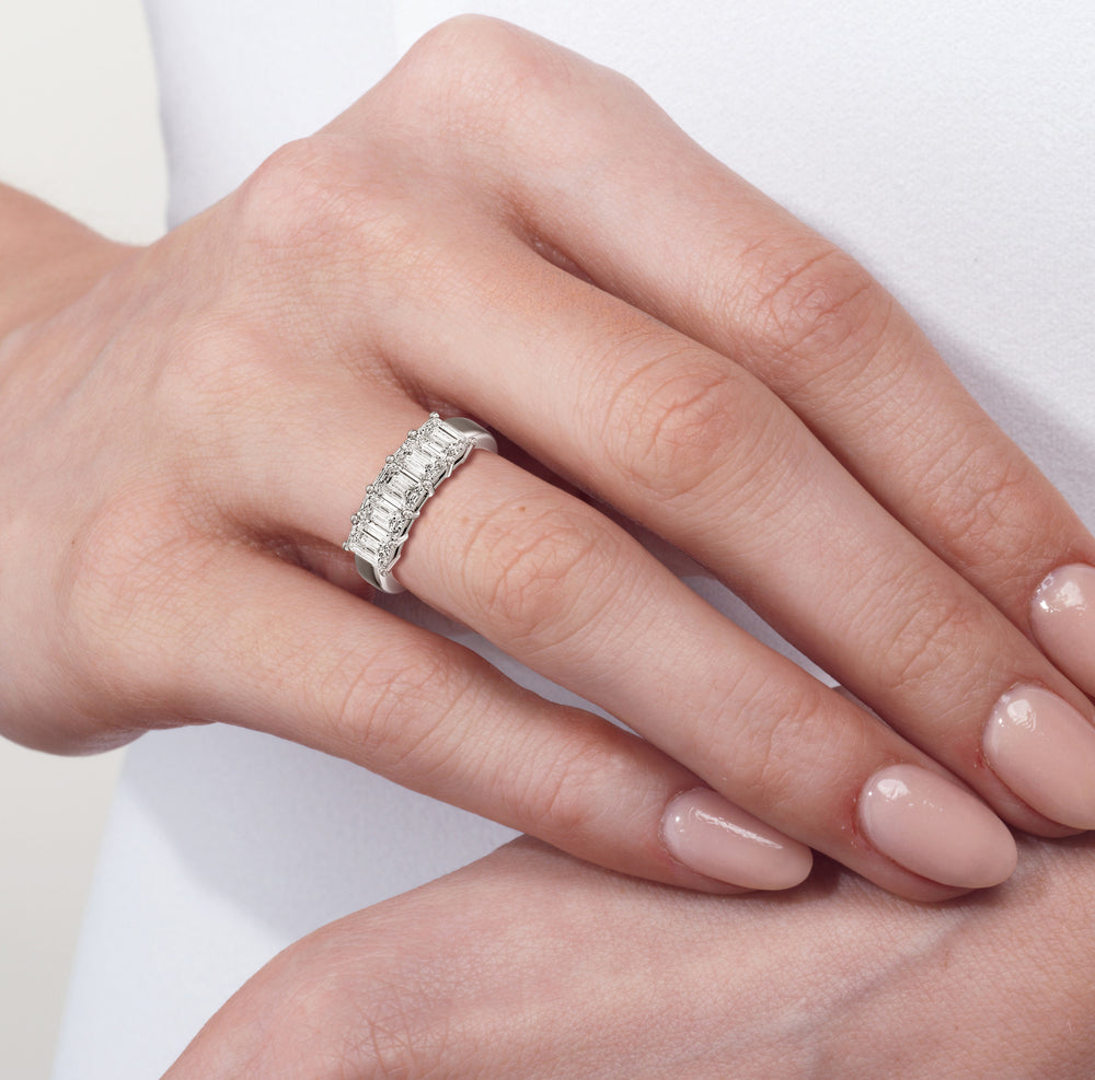 Five Stone Emerald Cut Diamond Ring (F/G SI+) with Platinum / Natural / 3 Cut Diamond in 14KT Platinum / Natural / 3 view 2
