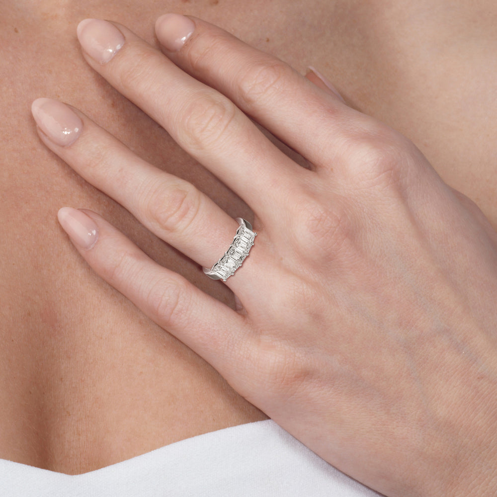 Premium Five Stone Emerald Cut Diamond Ring (E+ VS+) with 18KT White Gold / Lab / 3 Cut Diamond in 14KT White Gold / Lab / 3 view 3
