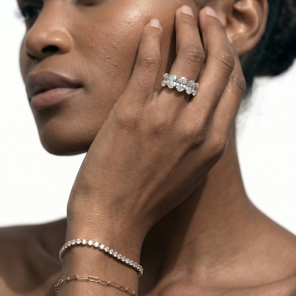 Classic Five Stone Oval Diamond Anniversary Ring (F+ SI+) with 18KT Rose Gold / Natural / 4 Cut Diamond in 14KT Rose Gold / Natural / 4 view 4
