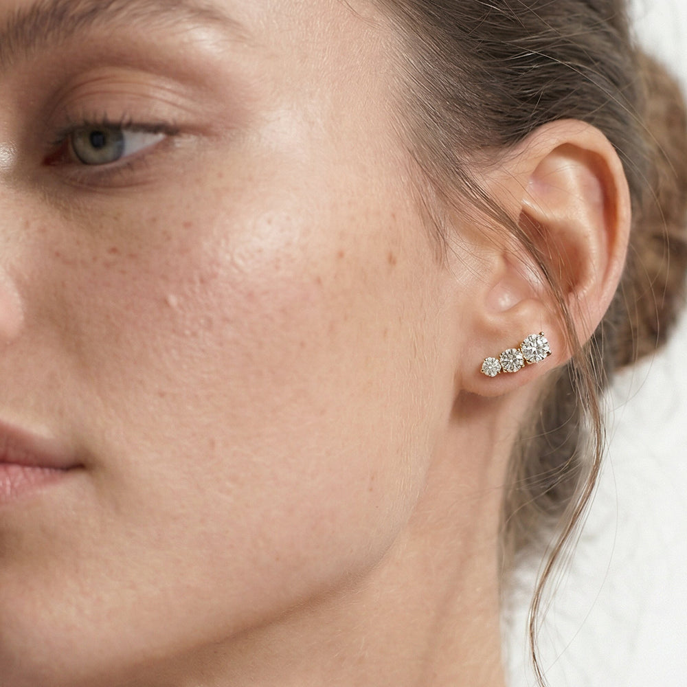 Trilogy Graduating Climber Earrings with 14KT Yellow Gold / Pair Cut Diamond in 14KT Yellow Gold / Pair view 2
