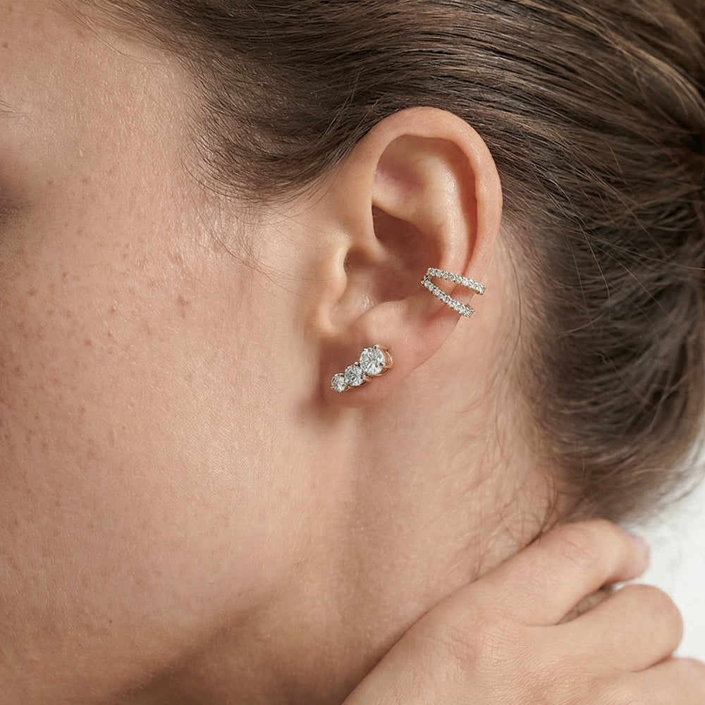 Trilogy Graduating Climber Earrings with 14KT White Gold / Pair Cut Diamond in 14KT White Gold / Pair view 3
