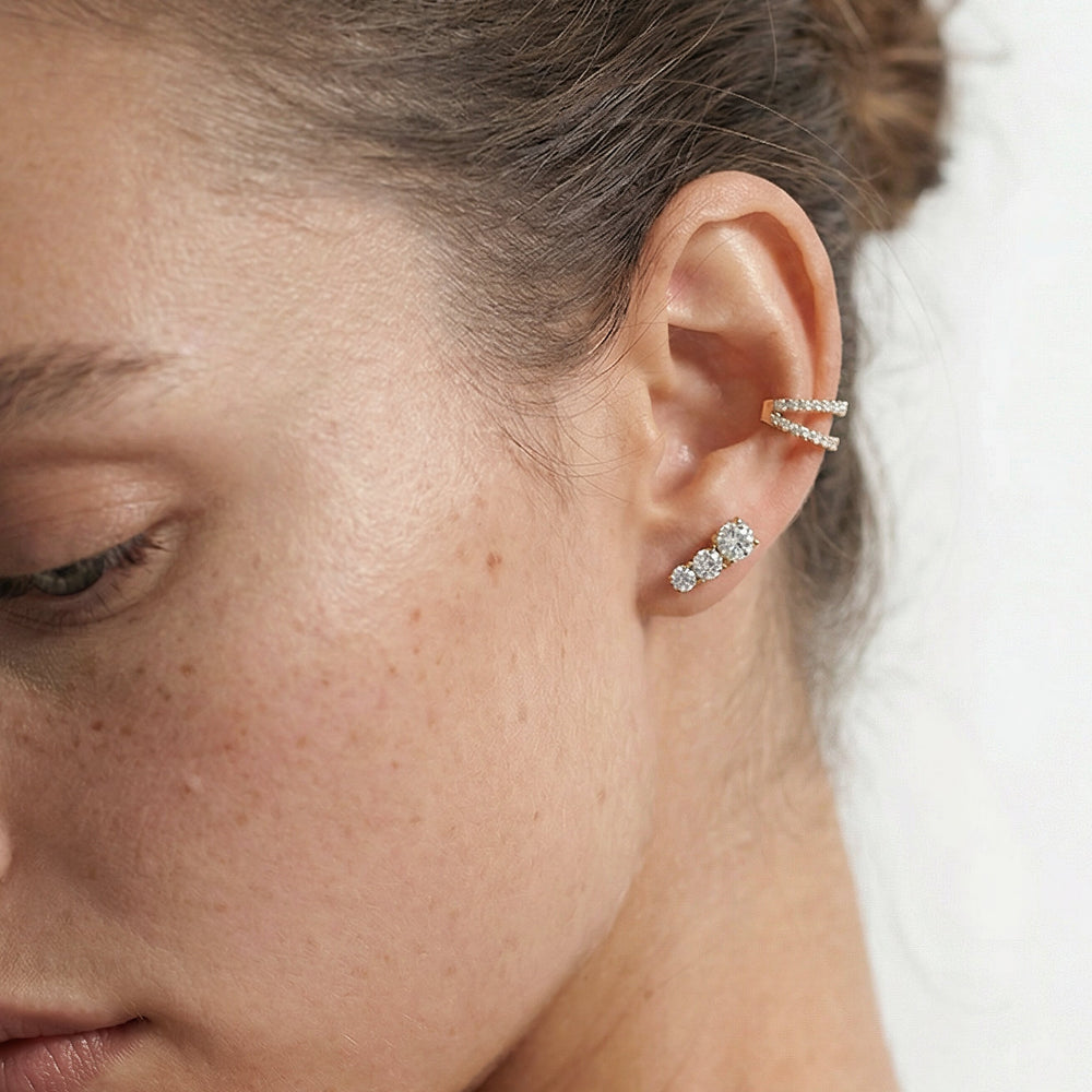 Trilogy Graduating Climber Earrings with 14KT White Gold / Pair Cut Diamond in 14KT White Gold / Pair view 5
