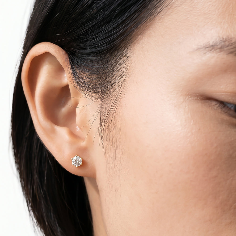 Round Diamond Six Prong Stud Earrings (F/G SI+) with 14KT Rose Gold / Lab / 1/2 Cut Diamond in 14KT Rose Gold / Lab / 1/2 view 2

