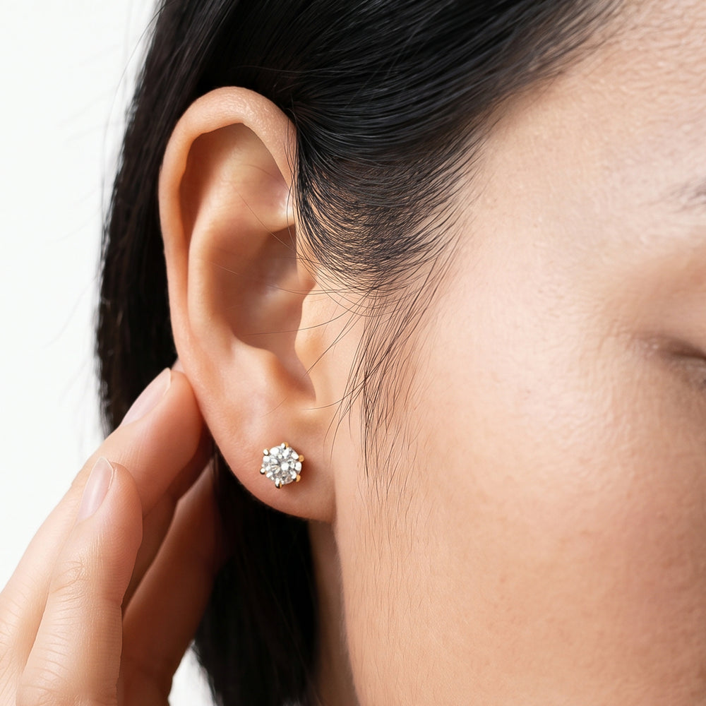 Round Diamond Six Prong Stud Earrings (F/G SI+) with 14KT Yellow Gold / Lab / 2 Cut Diamond in 14KT Yellow Gold / Lab / 2 view 2
