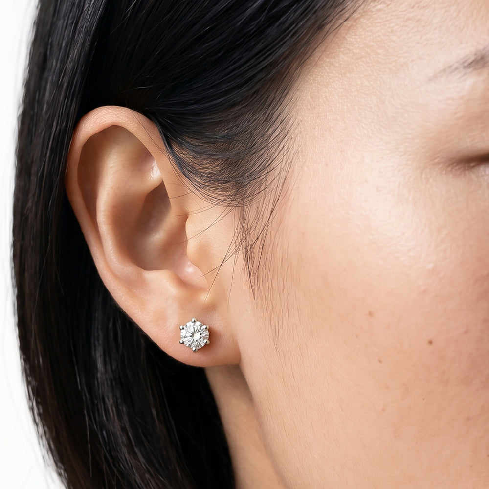 Round Diamond Six Prong Stud Earrings (F/G SI+) with 14KT Yellow Gold / Lab / 1 1/2 Cut Diamond in 14KT Yellow Gold / Lab / 1 1/2 view 2
