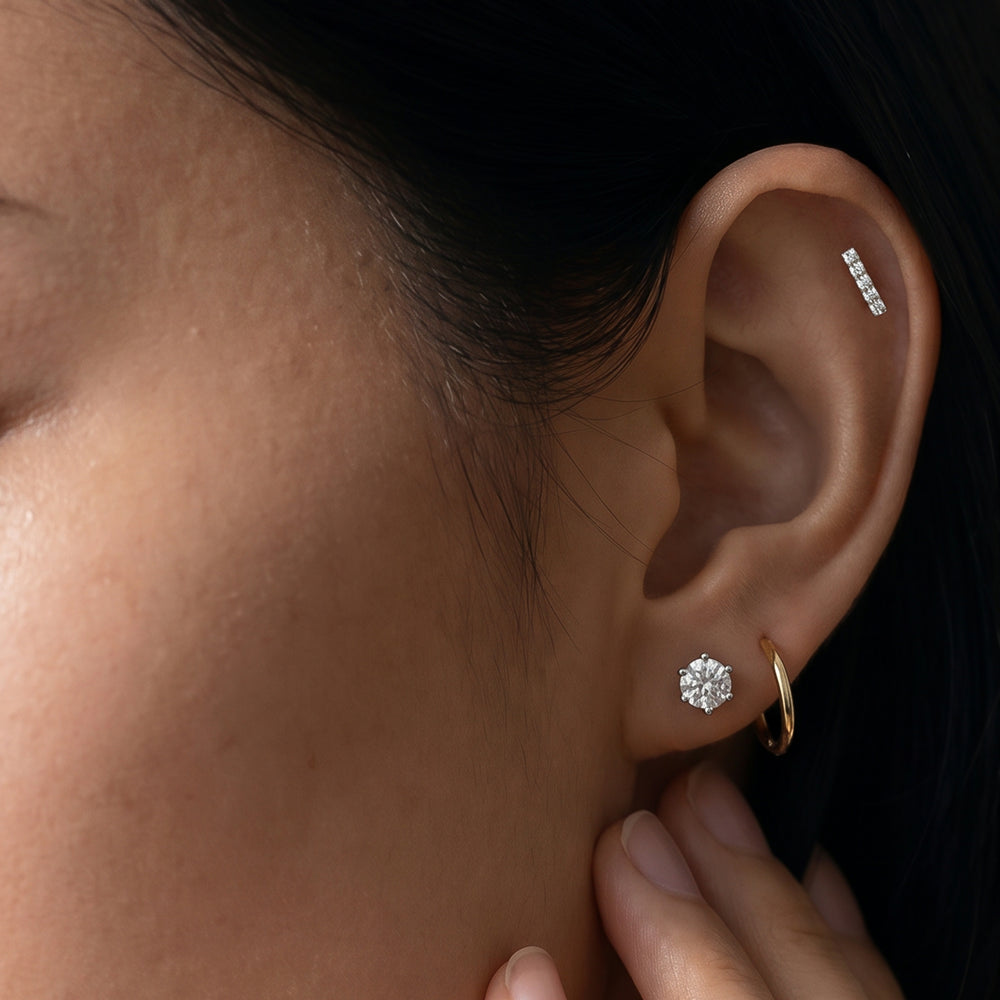 Round Diamond Six Prong Stud Earrings (F/G SI+) with 14KT White Gold / Lab / 1 1/2 Cut Diamond in 14KT White Gold / Lab / 1 1/2 view 3
