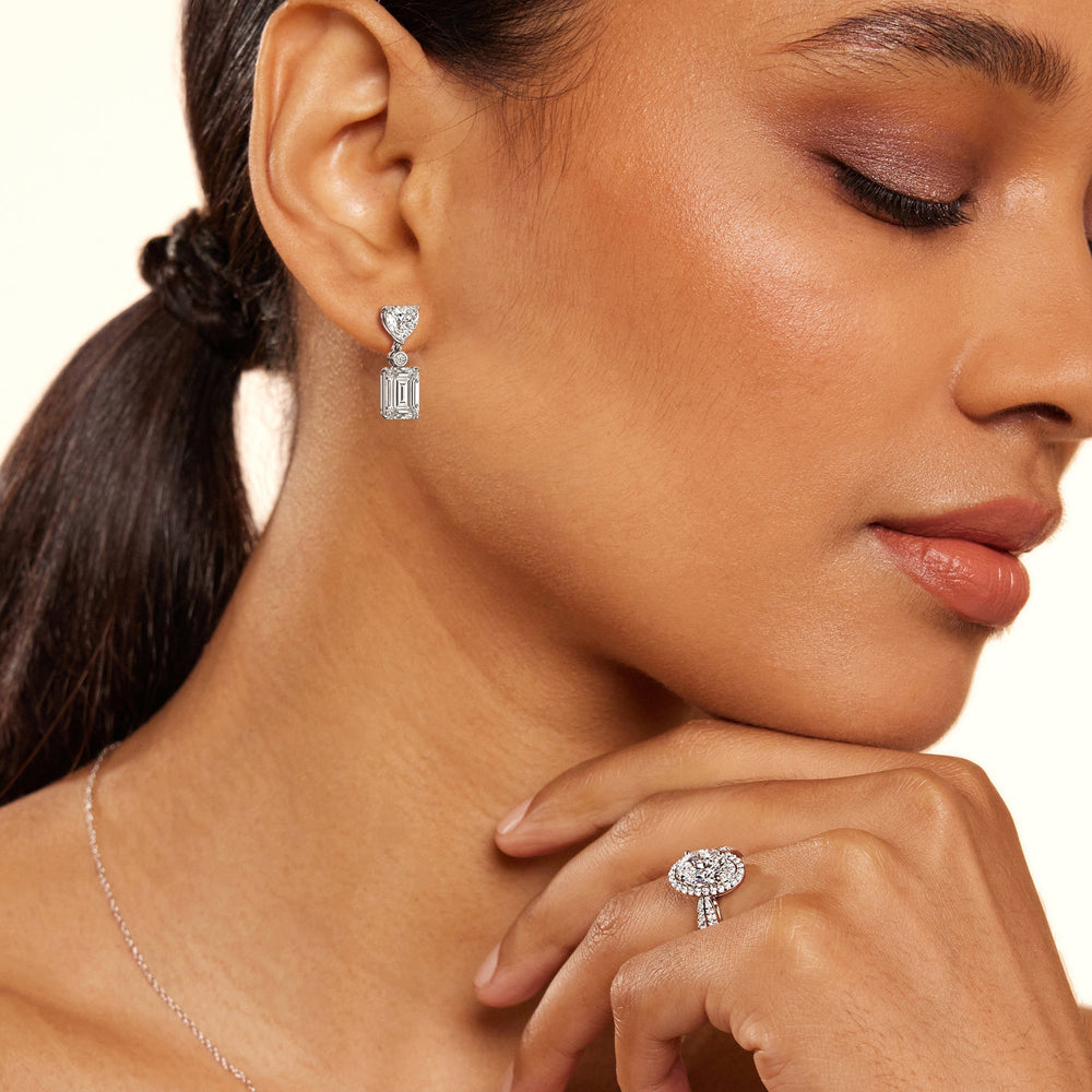 Heart Shape with Emerald Drop Earrings with 18KT Rose Gold / Lab / 7 Cut Diamond in 14KT Rose Gold / Lab / 7 view 2
