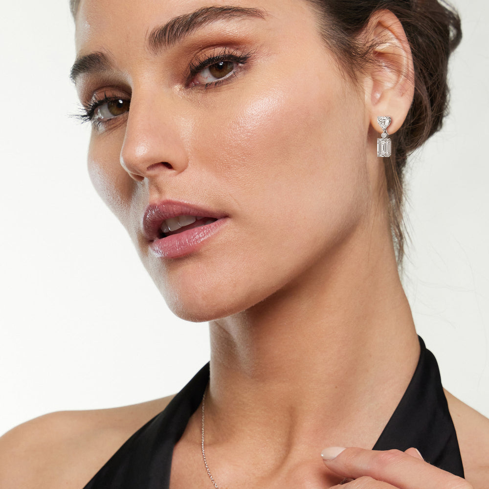 Heart Shape with Emerald Drop Earrings with 18KT Rose Gold / Lab / 7 Cut Diamond in 14KT Rose Gold / Lab / 7 view 3
