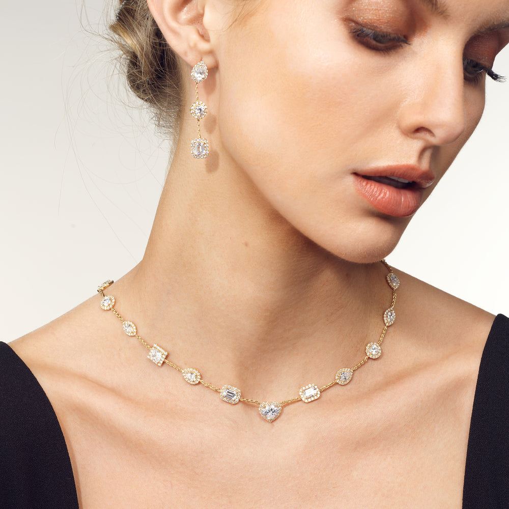 Fancy Cut Halo Station Necklace with 14KT Yellow Gold / Lab / 13 Cut Diamond in 14KT Yellow Gold / Lab / 13 view 2

