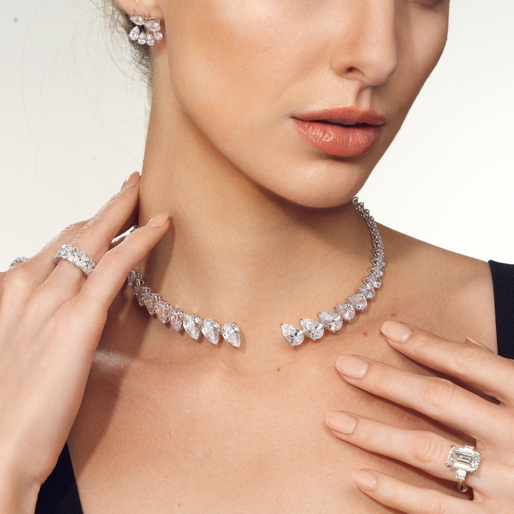 Model Wearing Graduating Pear Cuff Necklace view