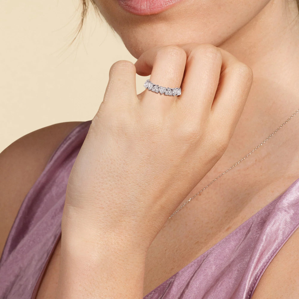 Model Wearing Seven Stone Heart Diamond Anniversary Ring (E+ VS+) view