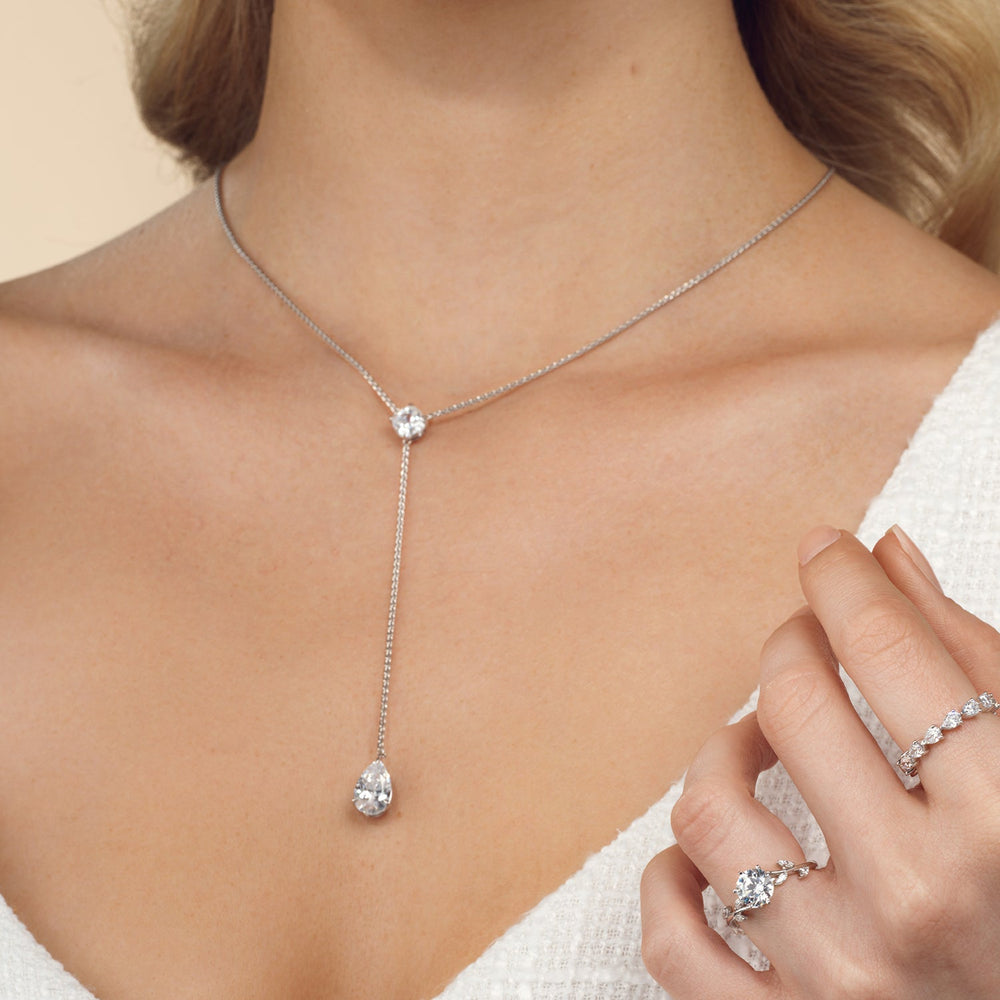 Cushion and Teardrop Lariat Station Necklace with 14KT Yellow Gold / Lab / 3 3/4 Cut Diamond in 14KT Yellow Gold / Lab / 3 3/4 view 3
