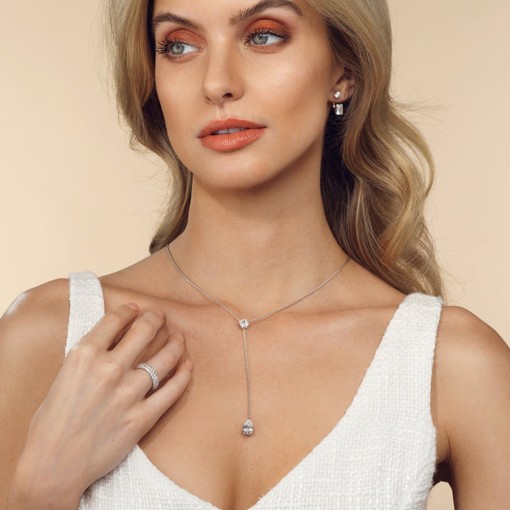 Cushion and Teardrop Lariat Station Necklace with 14KT Yellow Gold / Lab / 3 3/4 Cut Diamond in 14KT Yellow Gold / Lab / 3 3/4 view 4
